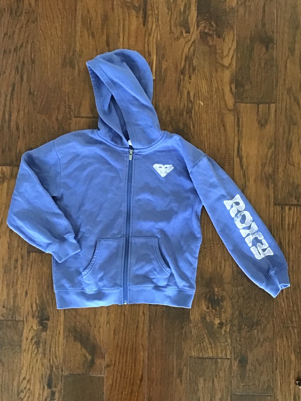 Roxy Girls Zip-Up Hoodie in Periwinkle Blue with White Logo